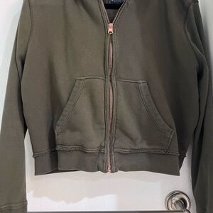 Abercrombie & Fitch cropped forest Green military green Hoodie zip up